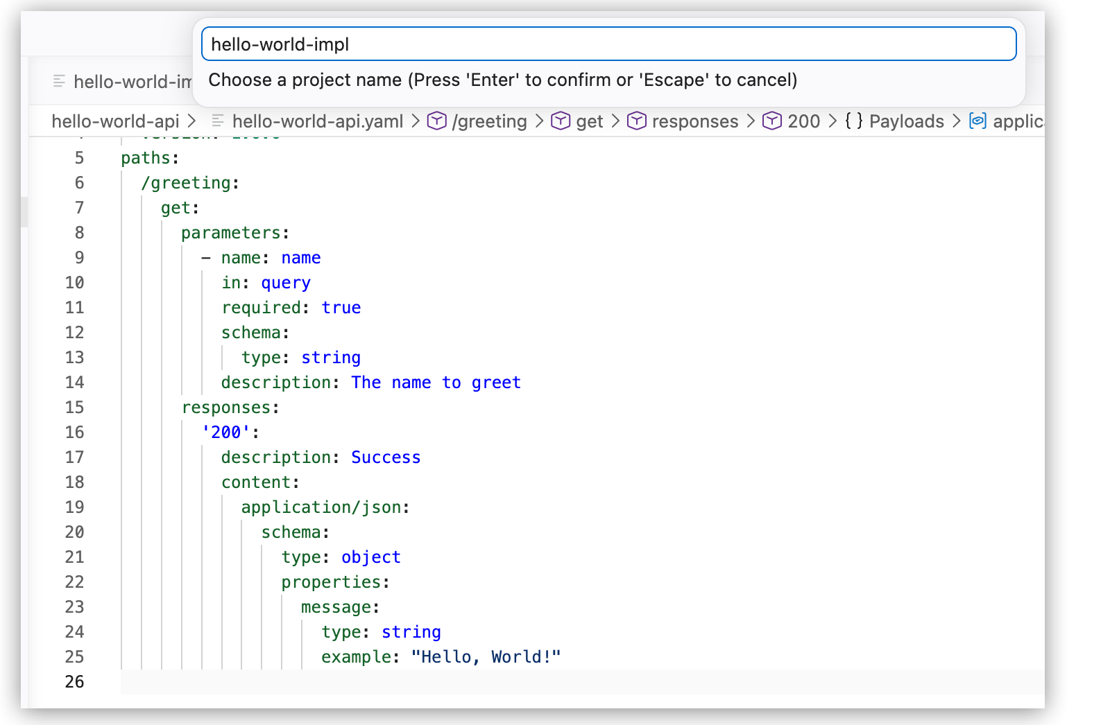 The prompt to provide a project name for the API implementation project