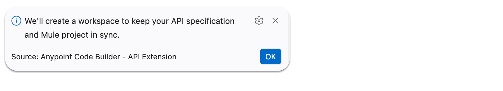 Implement API specification dialog prompting to create a workspace to keep API spec and Mule project in sync