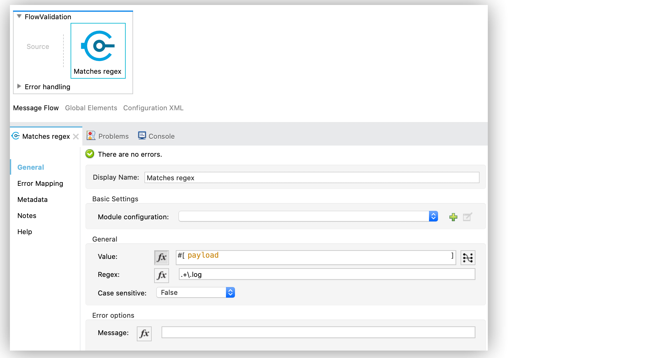 Matches regex の設定