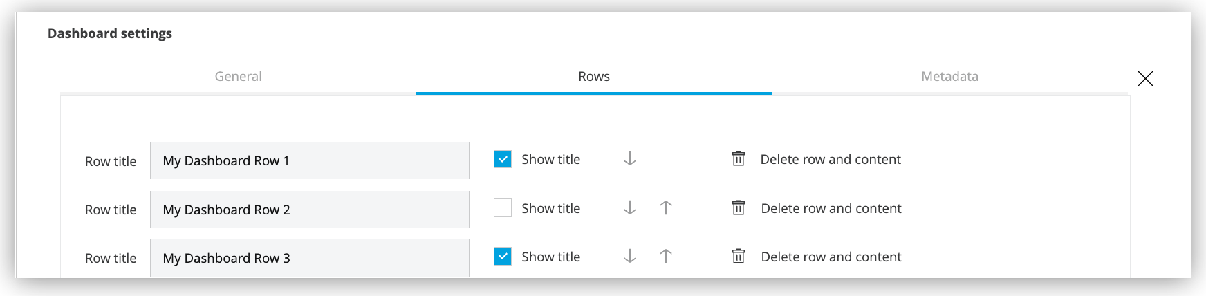 Dashboard row configuration options