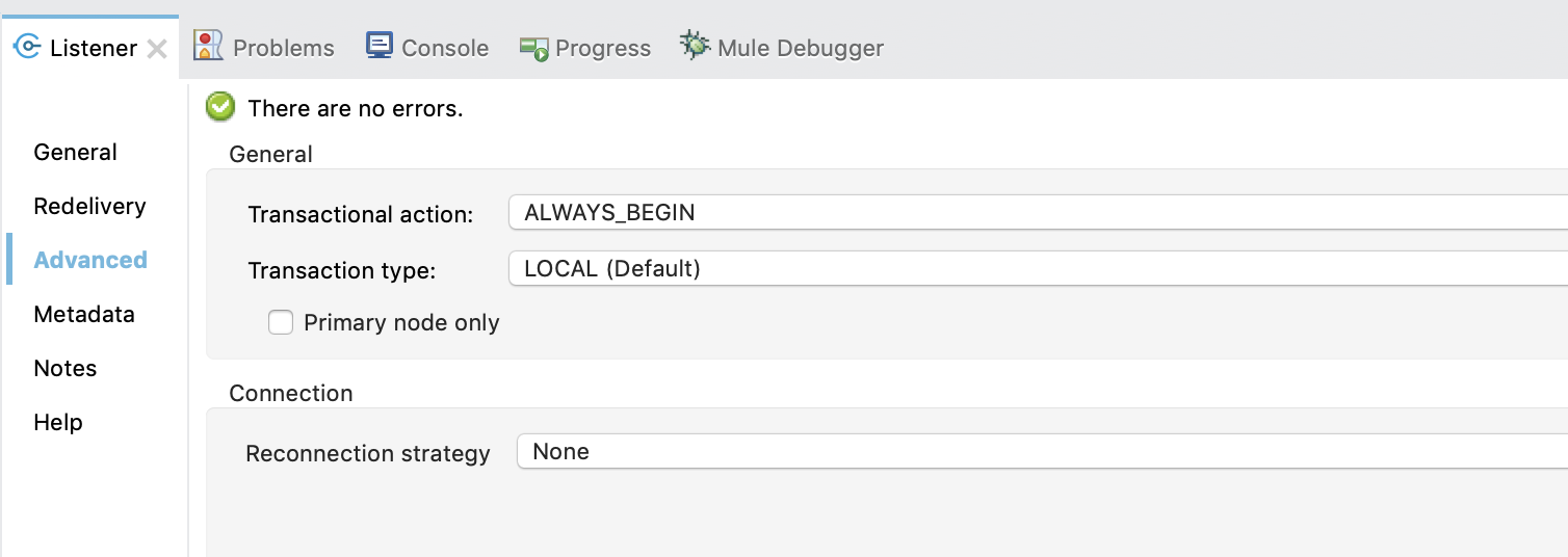 A transaction configuration panel with settings for action and type